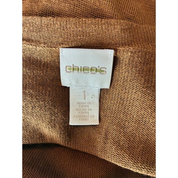 Chico's Sweater Womens Size M Brown V Neck Knit Fringe Hem - Picture 5 of 6